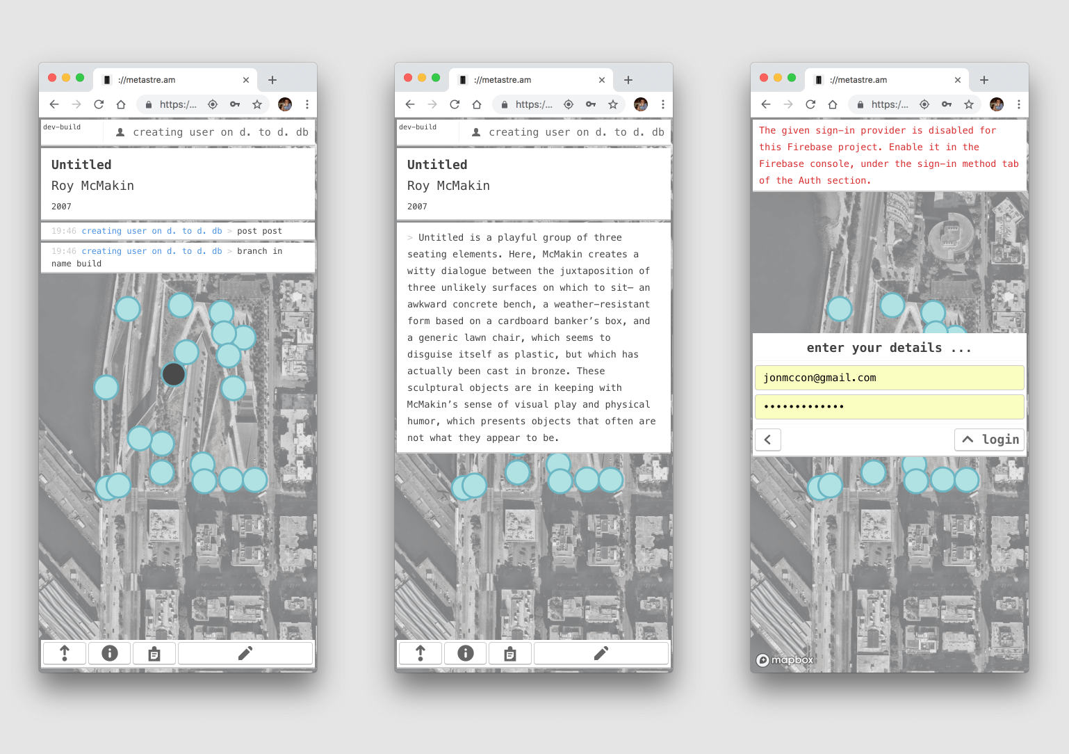 Installation specific content and attached user messages / built by Mike Shrieve